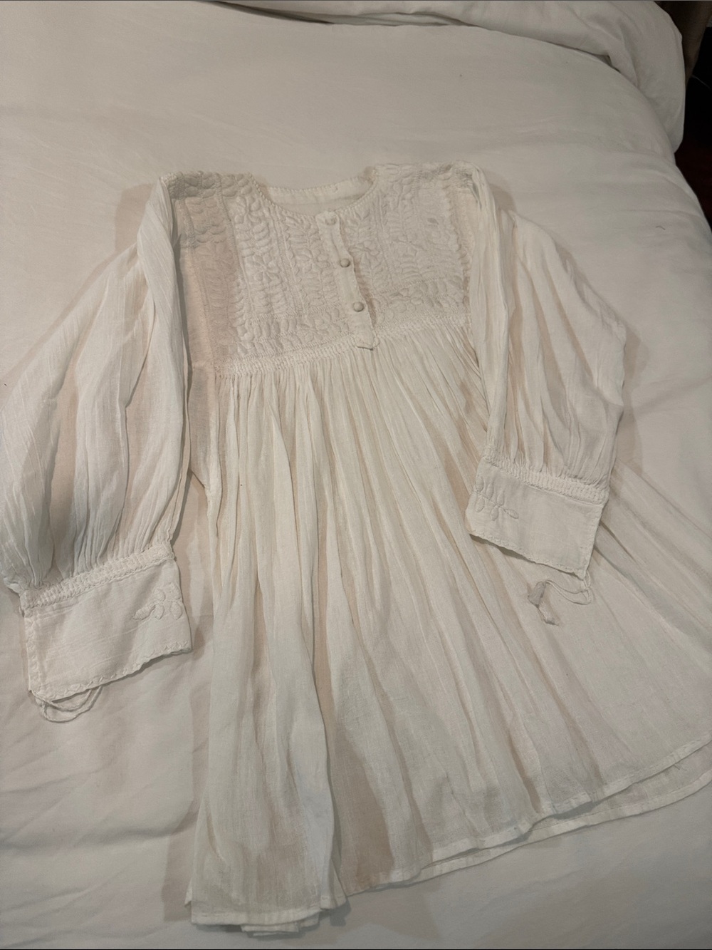 White Manta Women's Smocked Peasant Blouse